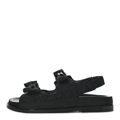 Chanel Grosgrain Quilted Bow Dad Sandals 38.5 Black 1 of 9