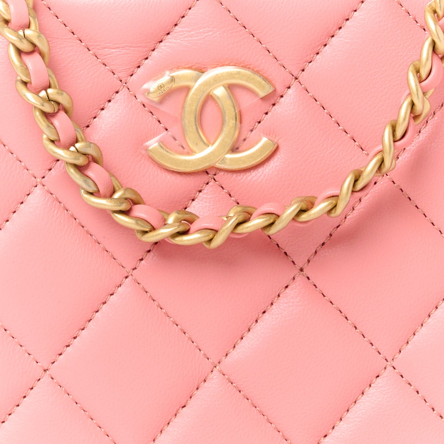 Lambskin Quilted Top Handle Small Vanity Case Pink