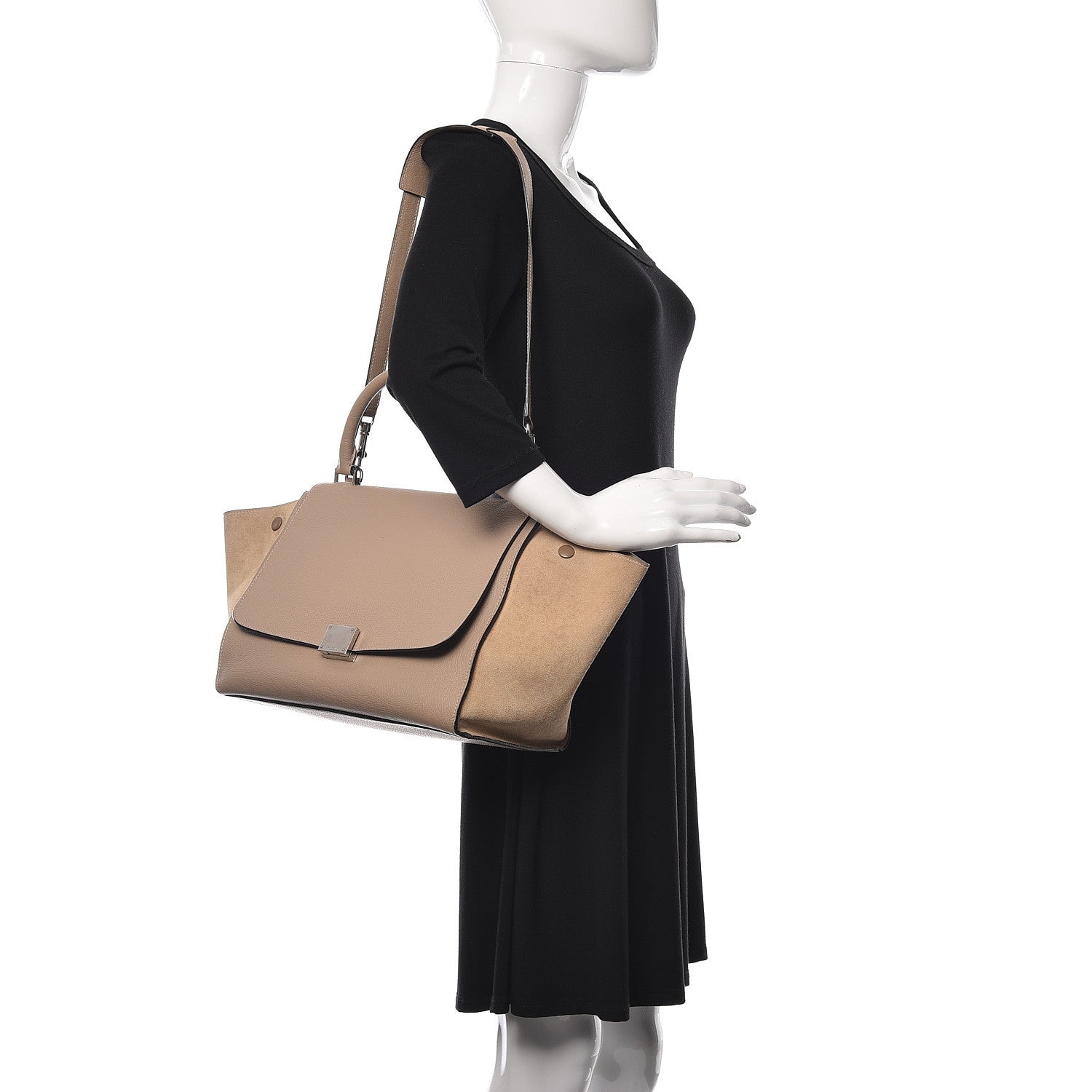 Celine Drummed Calfskin Suede Small Trapeze Dune 2 of 9