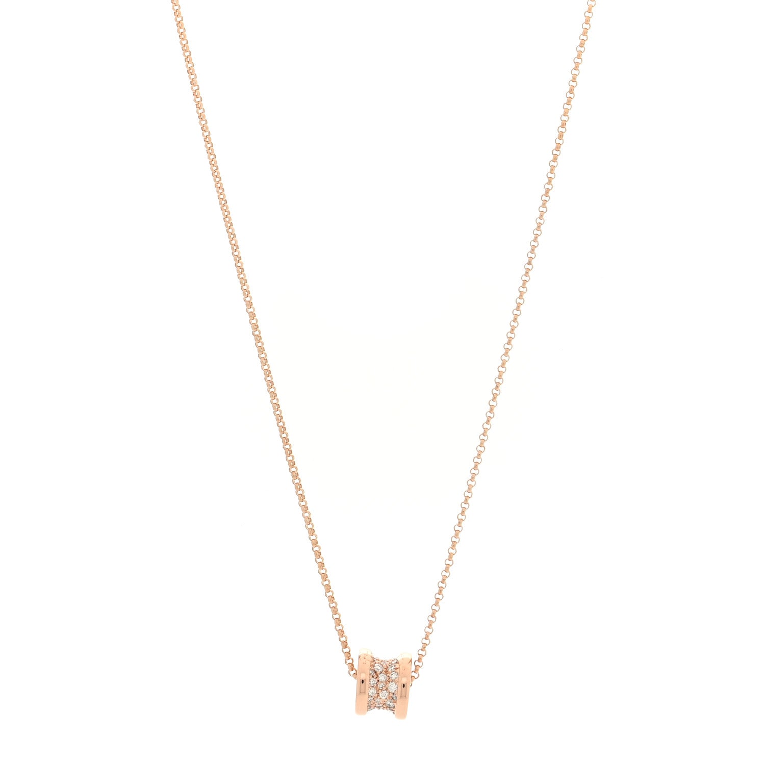 Bulgari 18K Rose Gold Diamond Small B.Zero1 Pave Pendant Necklace 1 of 6