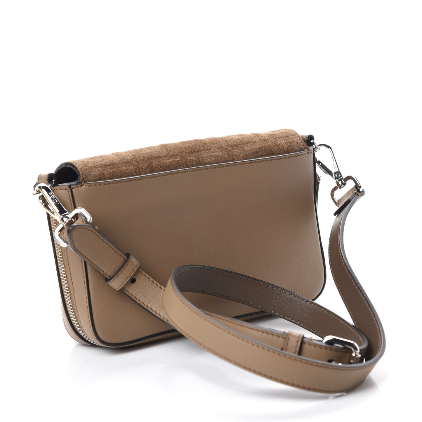 Vitello Grace Suede FF 1974 Embossed Mini Expandable Flap Bag Sand Sughero