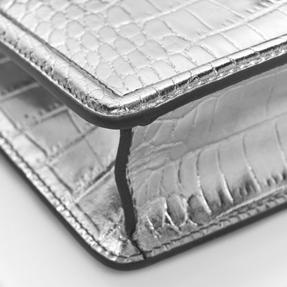 Dolce & Gabbana Metallic Calfskin Crocodile Embossed Mini Devotion Envelope Bag Silver 7 of 8