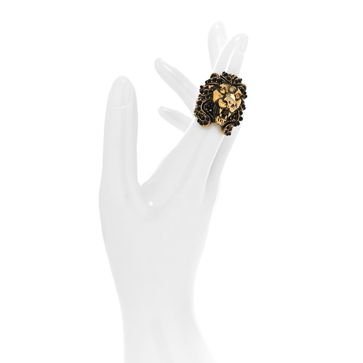 Metal Crystal Lion Head Ring 49 5 Aged Gold