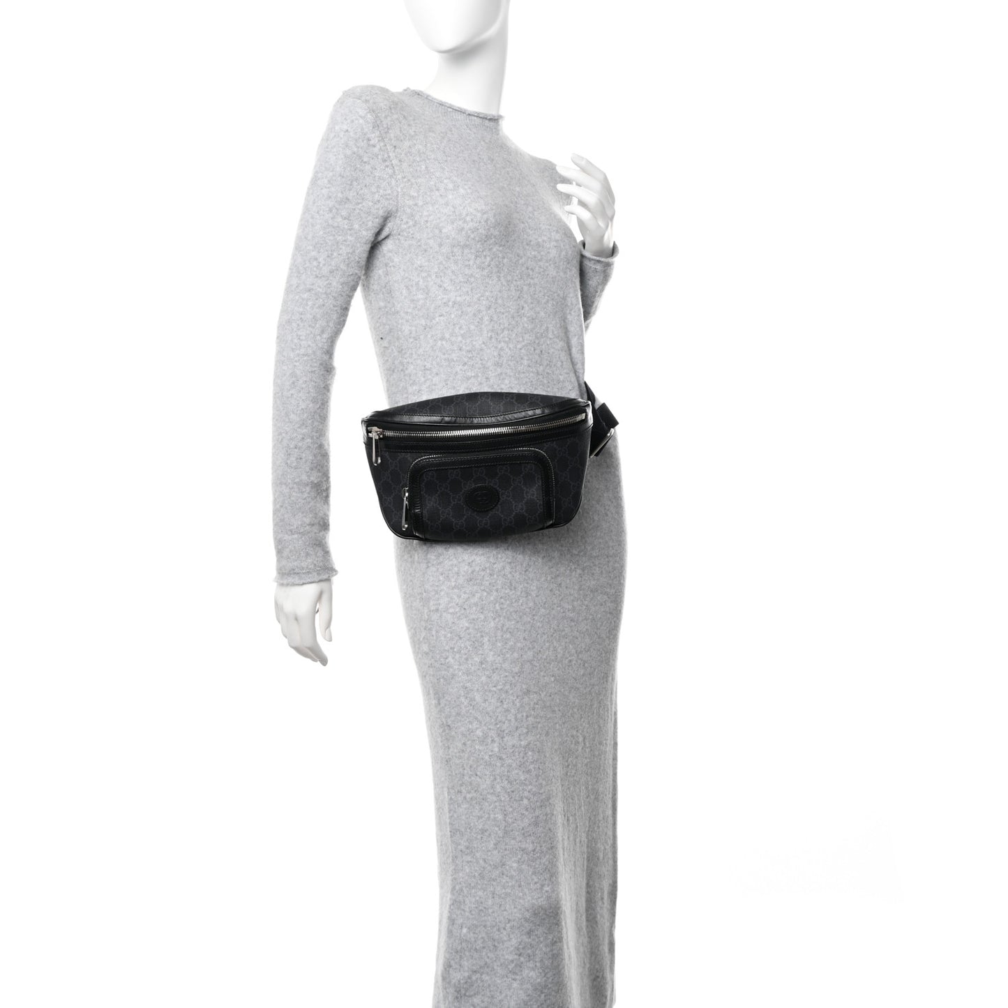 GG Supreme Monogram Textured Calfskin Retro Interlocking G Belt Bag Black