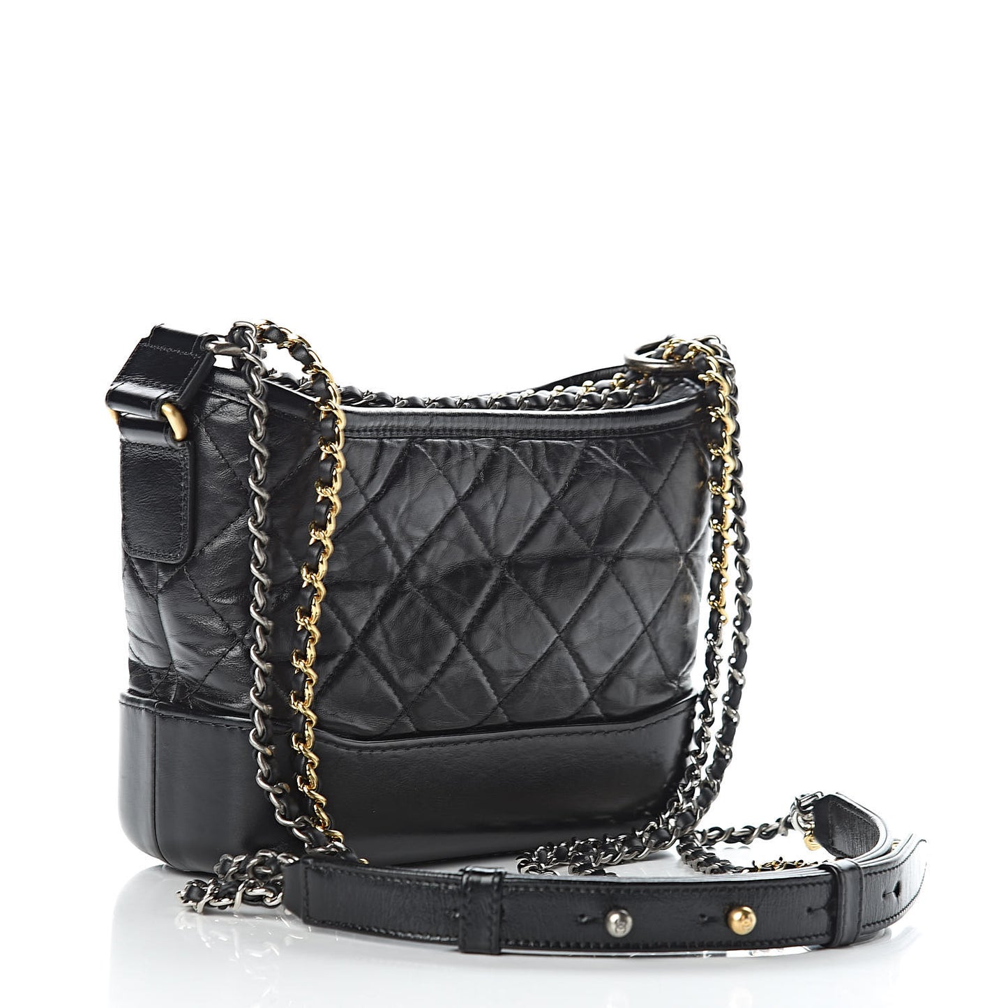Aged Calfskin Quilted Small Gabrielle Hobo Black