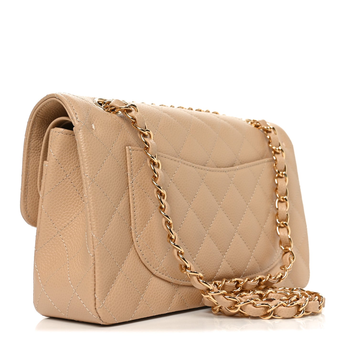 Caviar Quilted Small Double Flap Beige