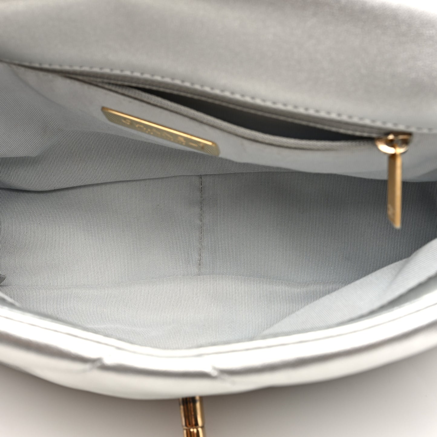 Metallic Lambskin Quilted Medium Chanel 19 Flap Silver