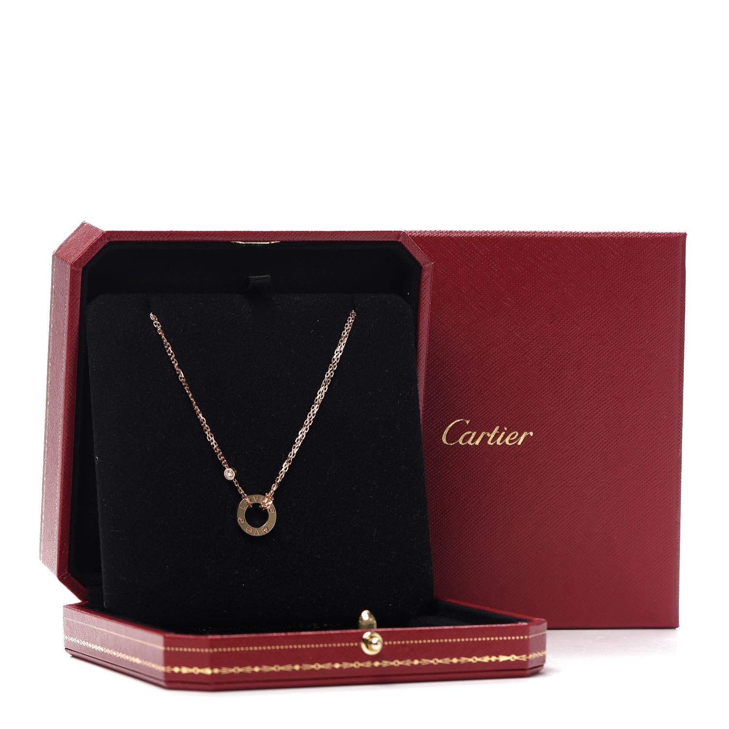 Cartier 18K Pink Gold 2 Diamond LOVE Necklace 6 of 6