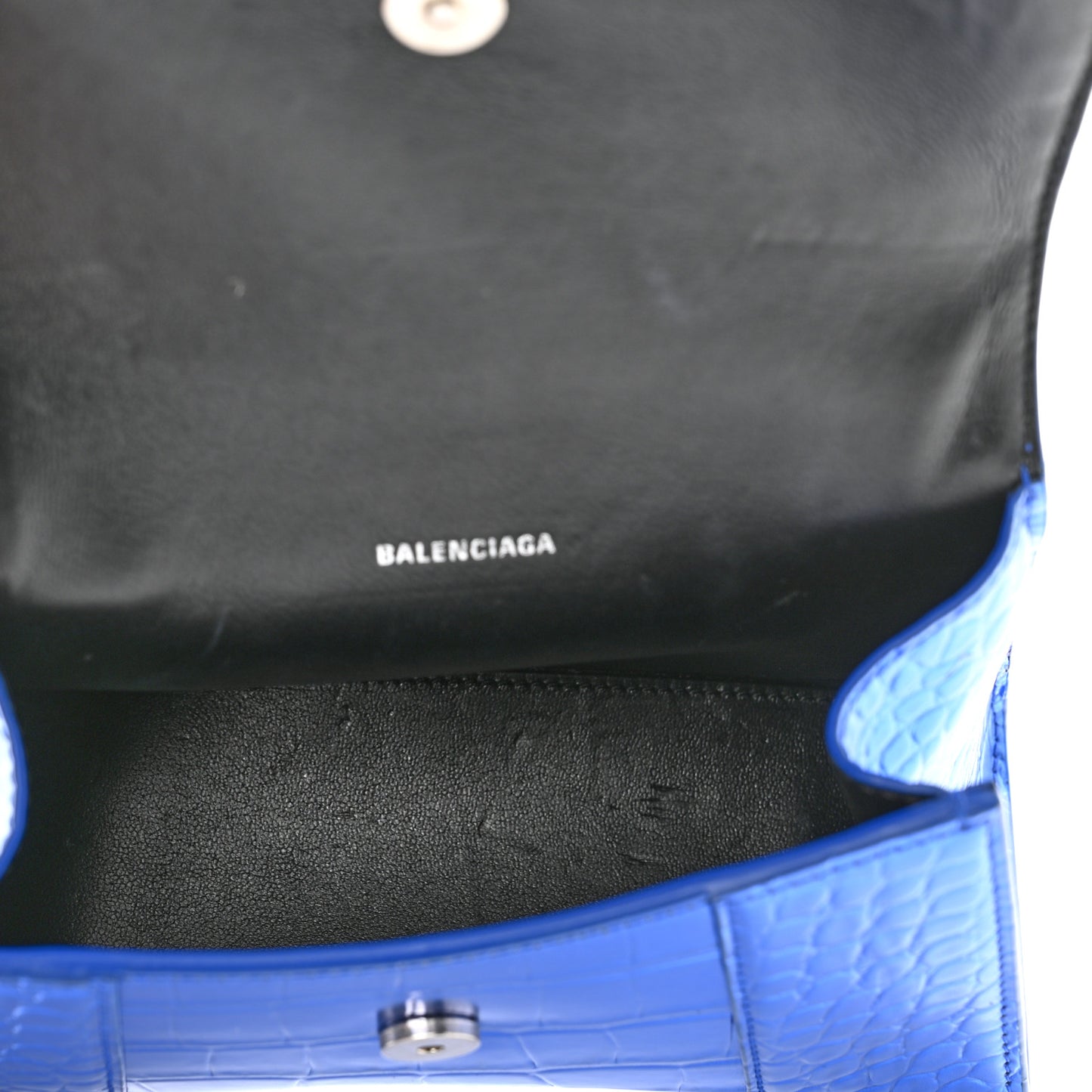 Metallic Shiny Calfskin Crocodile Embossed Hourglass Top Handle Bag XS Royal Blue