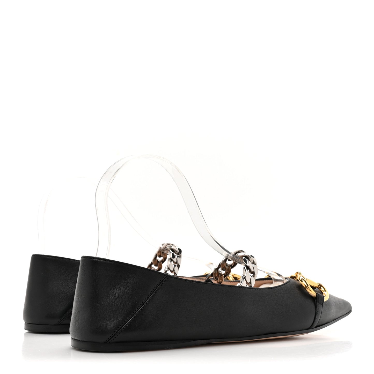 Nappa Lumiere Deva Horsebit Chain Embellished Flats 40.5 Black
