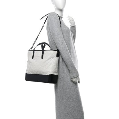 Chanel Aged Calfskin Quilted Large Gabrielle Shopping Tote White Black 2 of 10