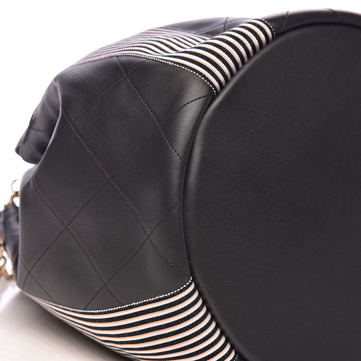 Calfskin Stitched Striped CC Drawstring Bag Black