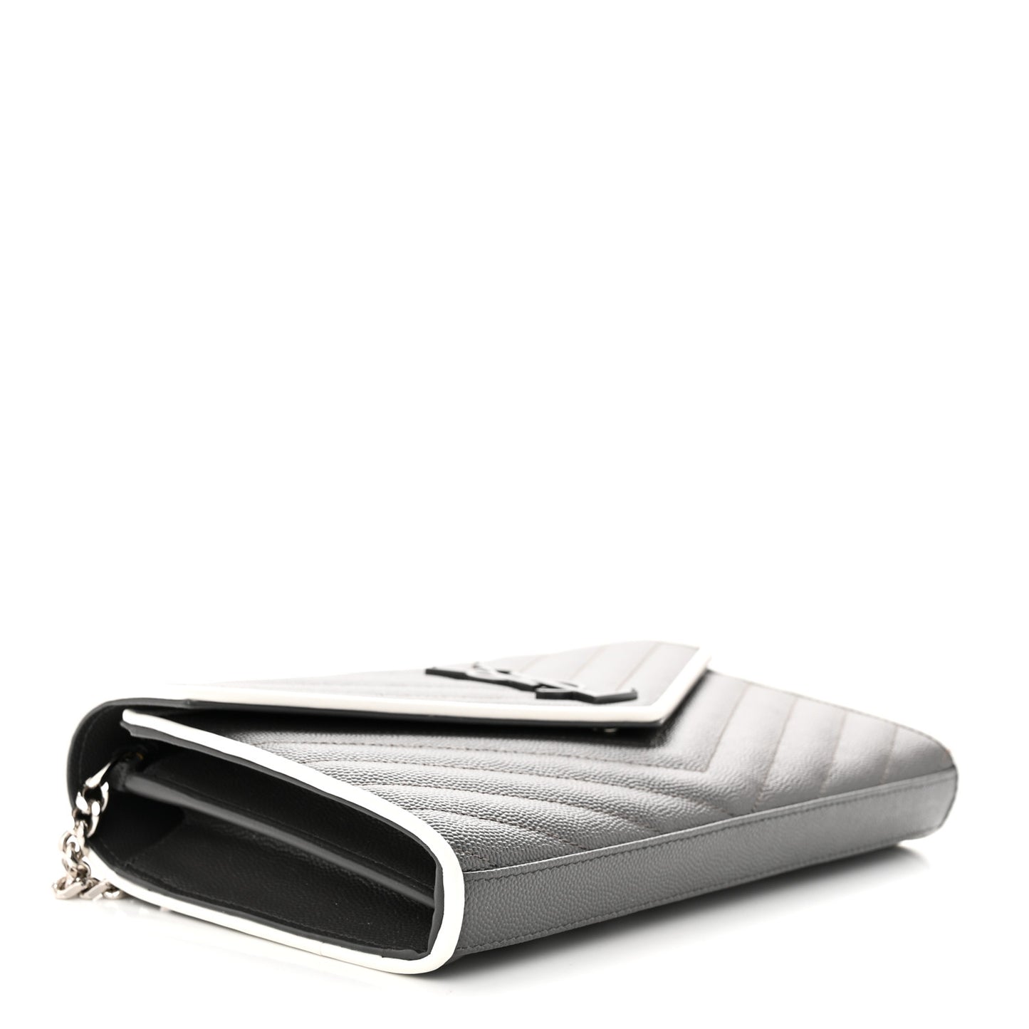 Grain De Poudre Matelasse Chevron Monogram Chain Wallet Grey White