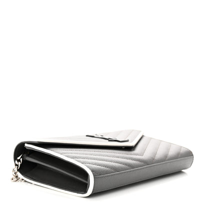 Saint Laurent Grain De Poudre Matelasse Chevron Monogram Chain Wallet Grey White 4 of 11