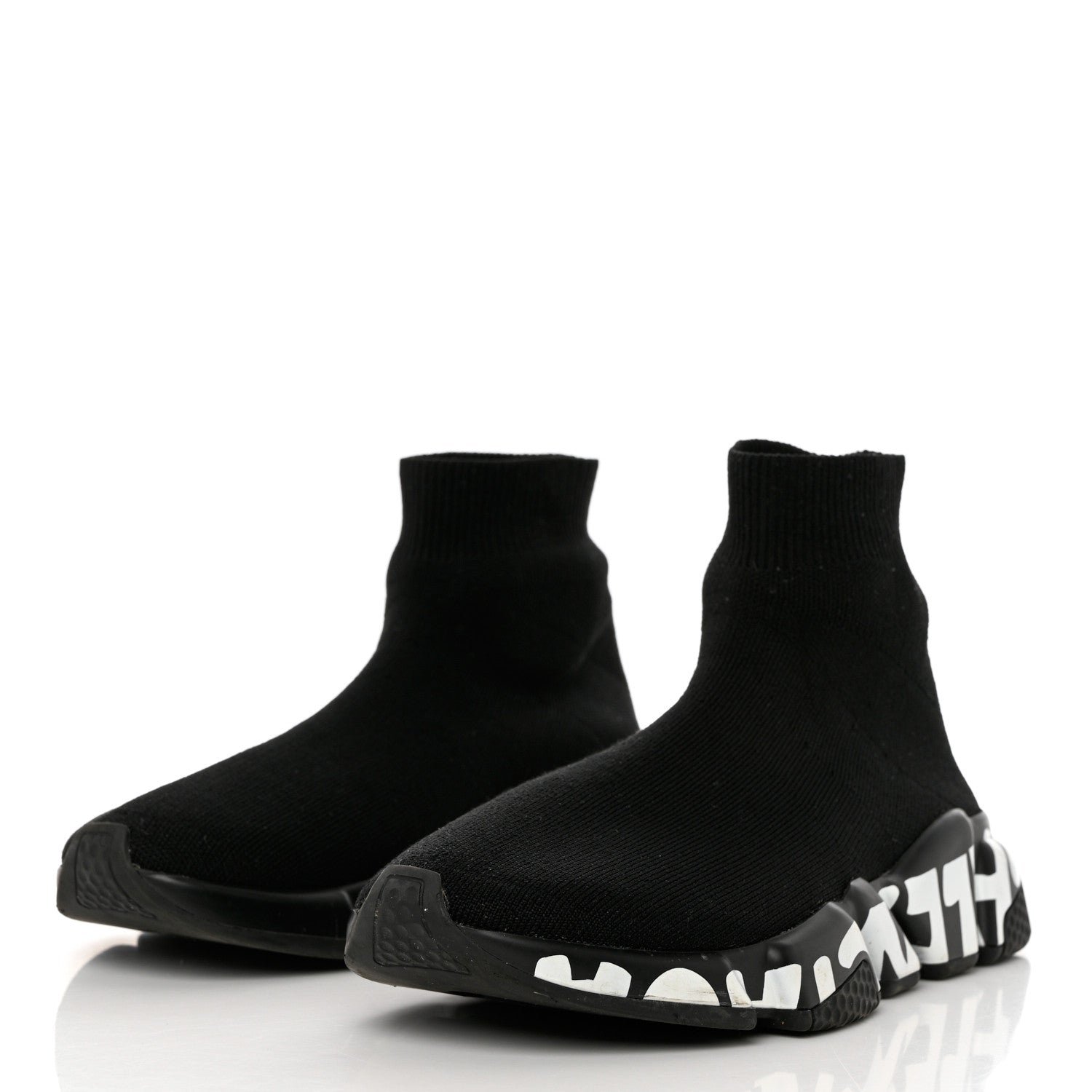 Balenciaga Neoprene Knit Womens Speed Graffiti Sneakers 37 Black White 3 of 8