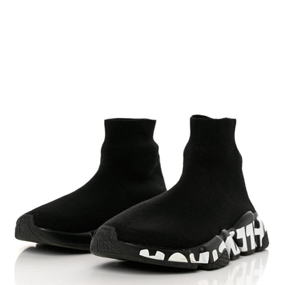 Balenciaga Neoprene Knit Womens Speed Graffiti Sneakers 37 Black White 3 of 8