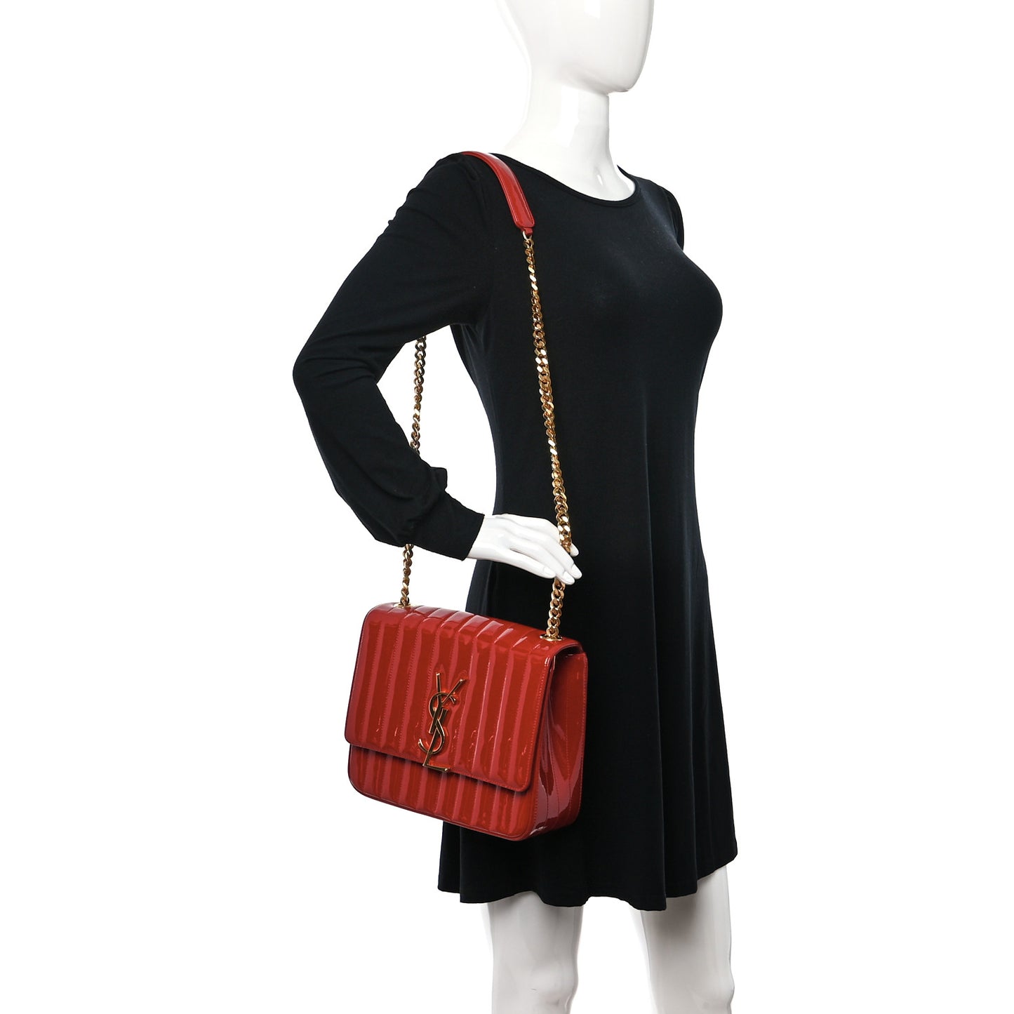 Patent Matelasse Monogram Large Vicky Chain Bag Rouge Eros