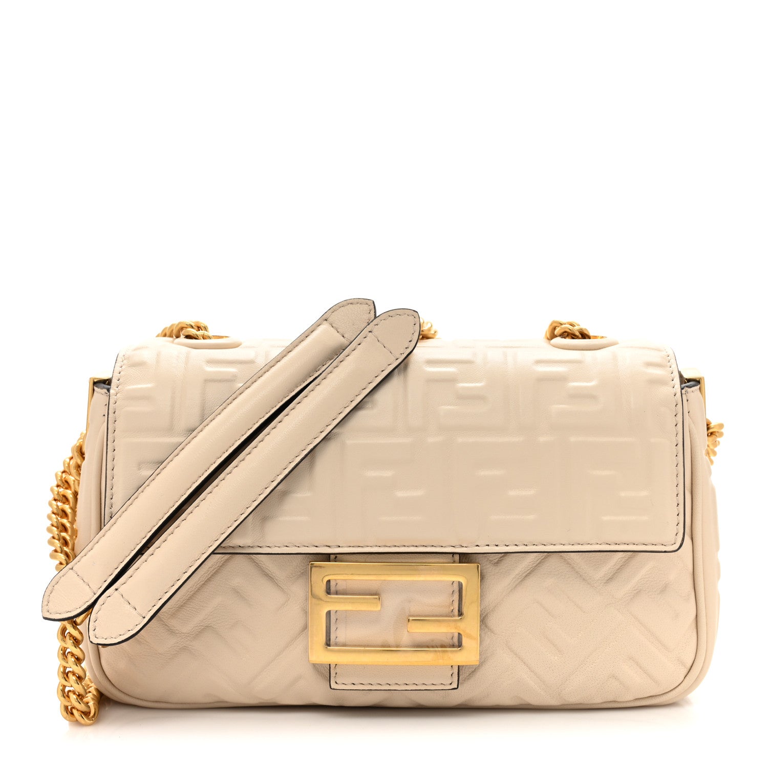 Fendi Nappa Small FF Embossed Midi Chain Baguette Poudre 1 of 7