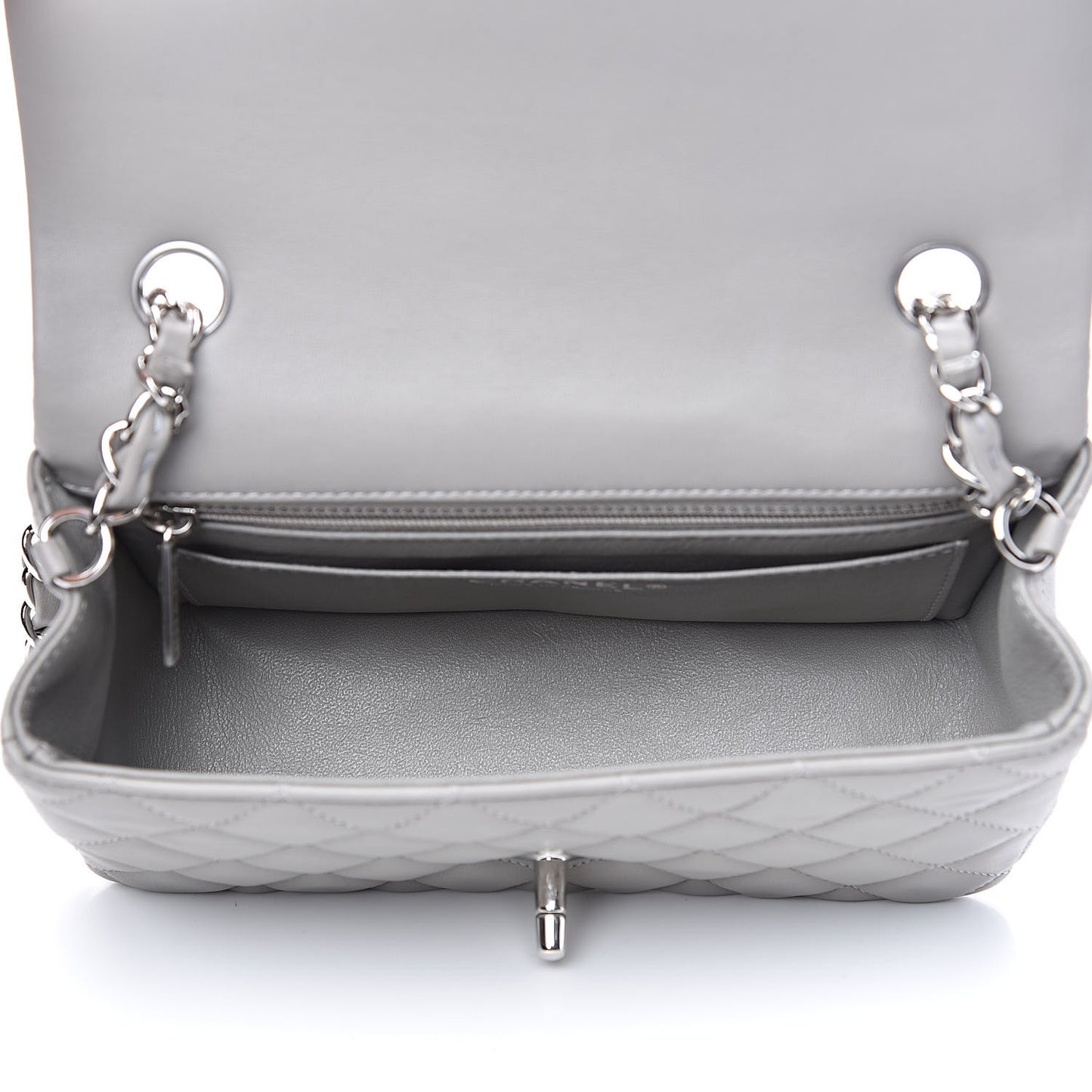 Lambskin Quilted Mini Rectangular Flap Grey