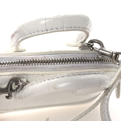 Balenciaga Calfskin Logo Crocodile Embossed Mini Ville Top Handle Bag White Black 14 of 17