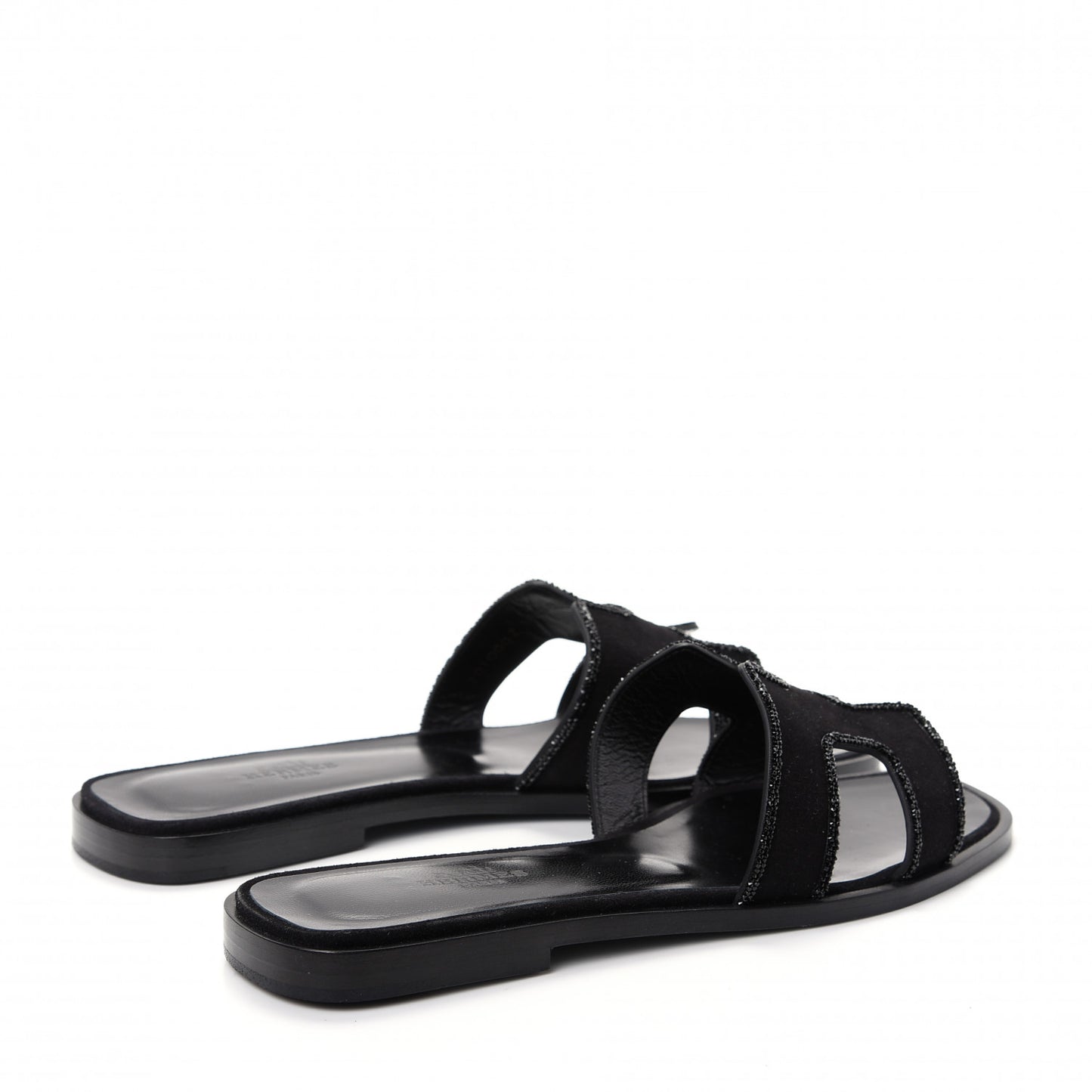 Suede Goatskin Crystal Oran Sandals 37 Black