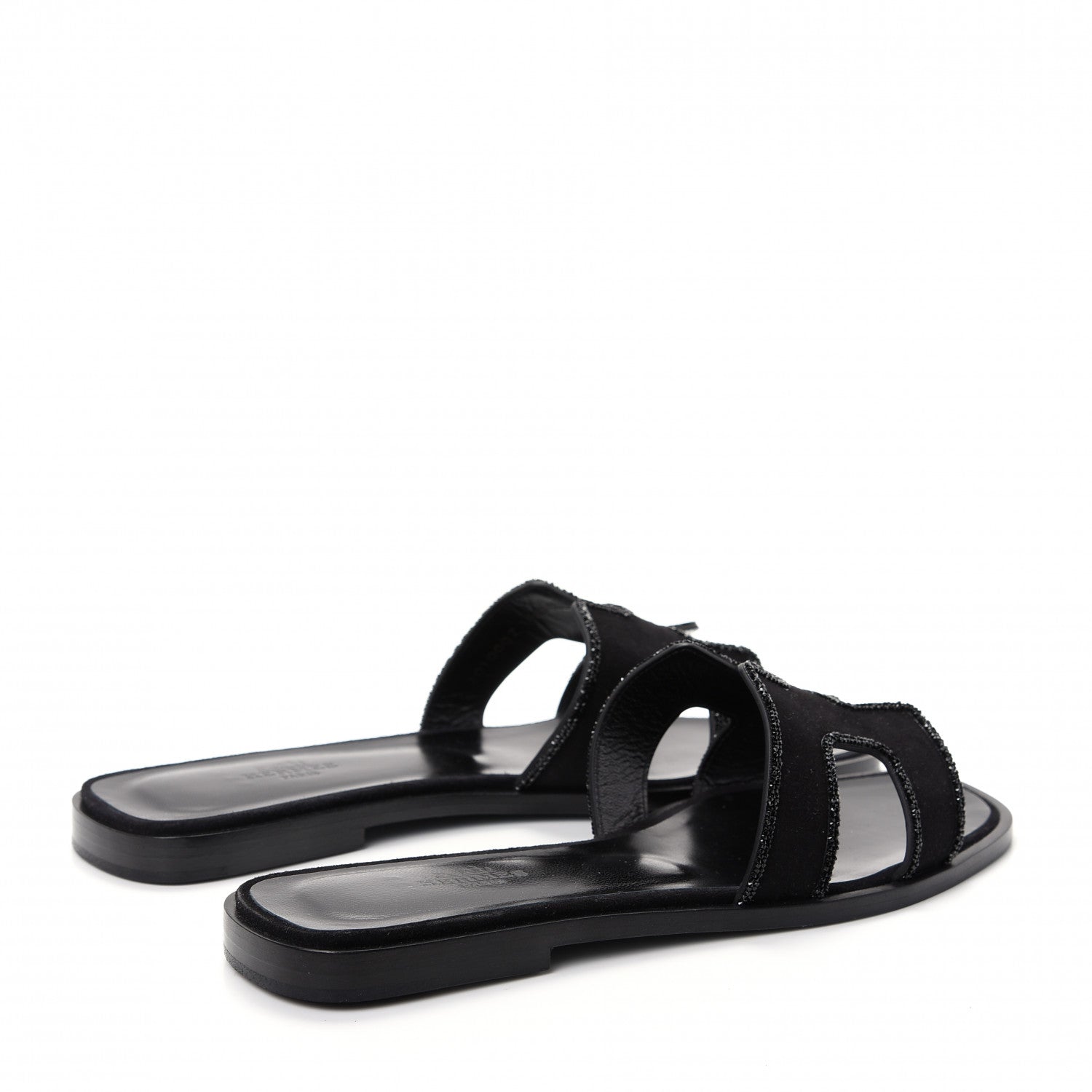 Hermes Suede Goatskin Crystal Oran Sandals 37 Black 4 of 11