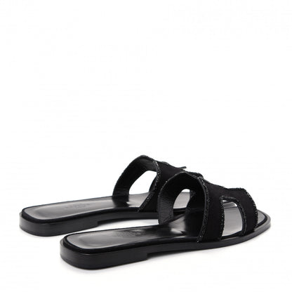 Hermes Suede Goatskin Crystal Oran Sandals 37 Black 4 of 11