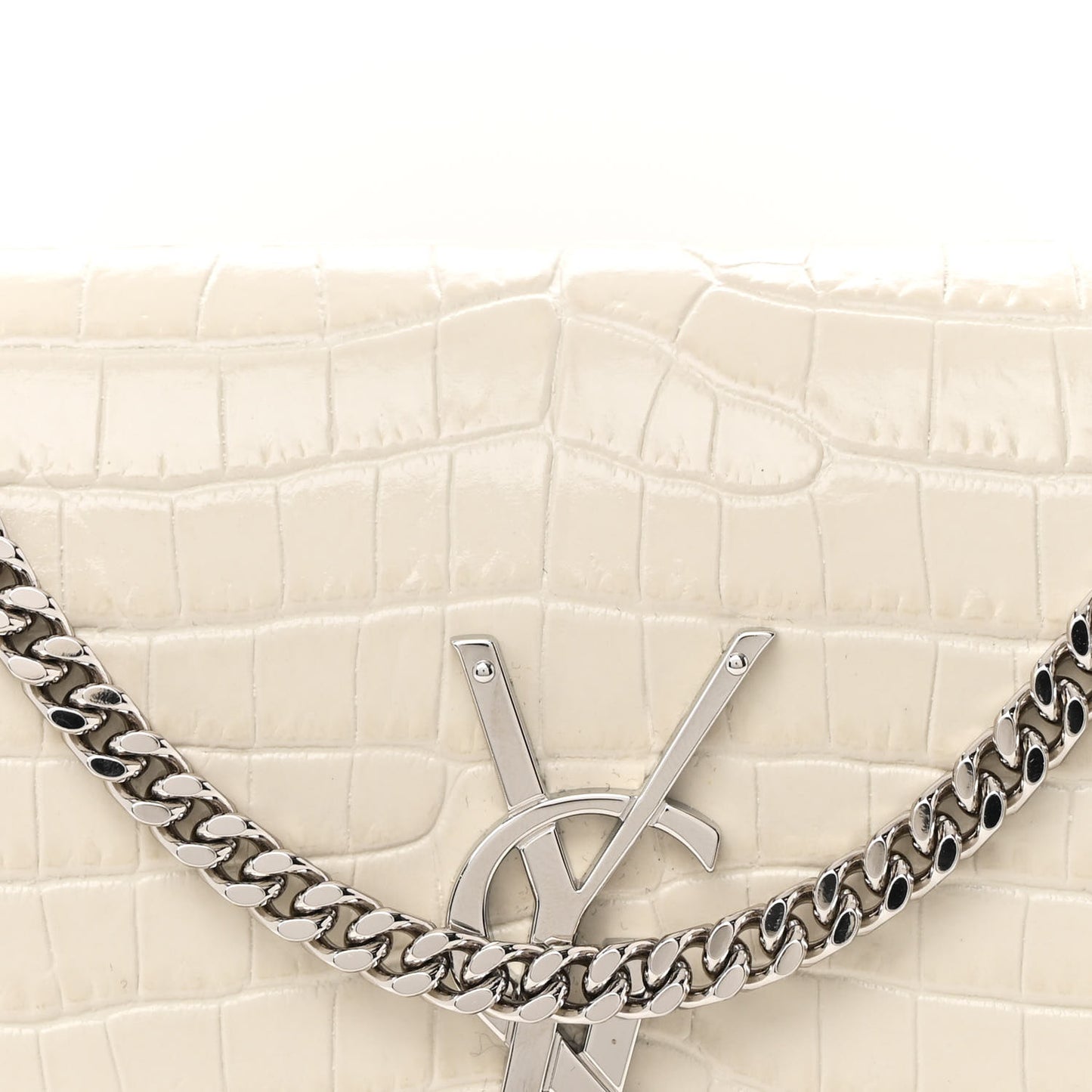 Calfskin Crocodile Embossed Monogram Uptown Chain Wallet Crema Soft
