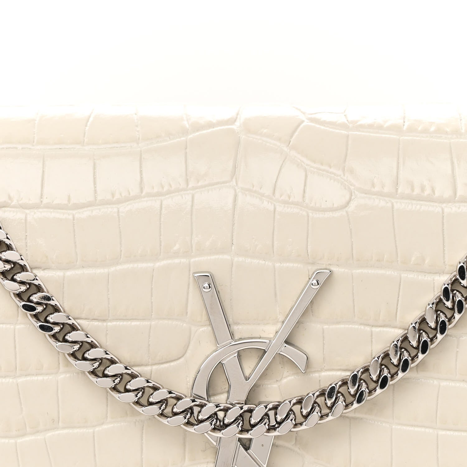 Saint Laurent Calfskin Crocodile Embossed Monogram Uptown Chain Wallet Crema Soft 9 of 11
