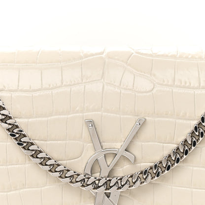 Saint Laurent Calfskin Crocodile Embossed Monogram Uptown Chain Wallet Crema Soft 9 of 11