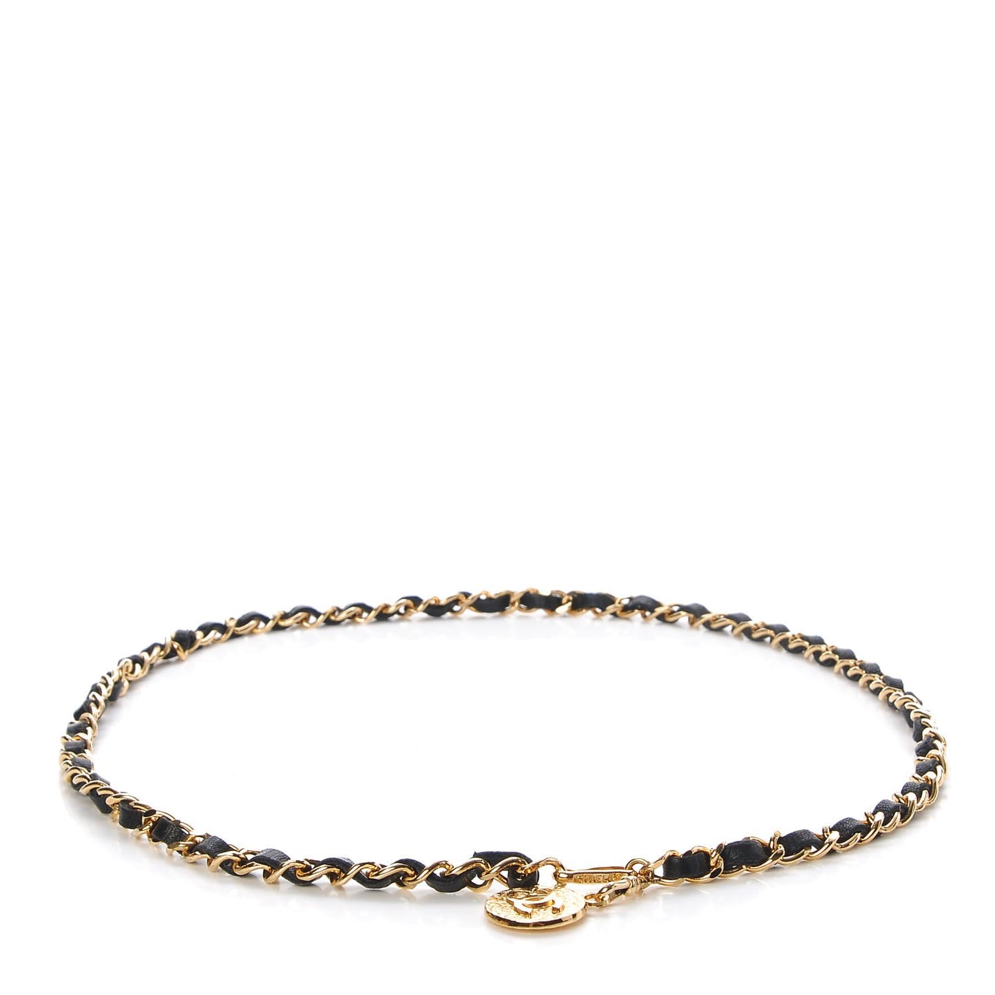 Lambskin Chain CC Medallion Belt Black Gold