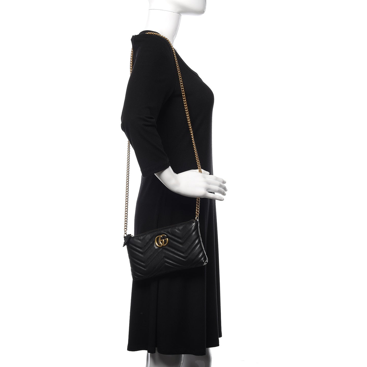 Calfskin Matelasse Mini GG Marmont Chain Bag Black