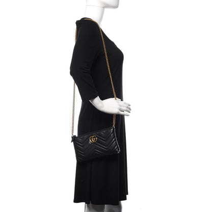 Gucci Calfskin Matelasse Mini GG Marmont Chain Bag Black 2 of 12