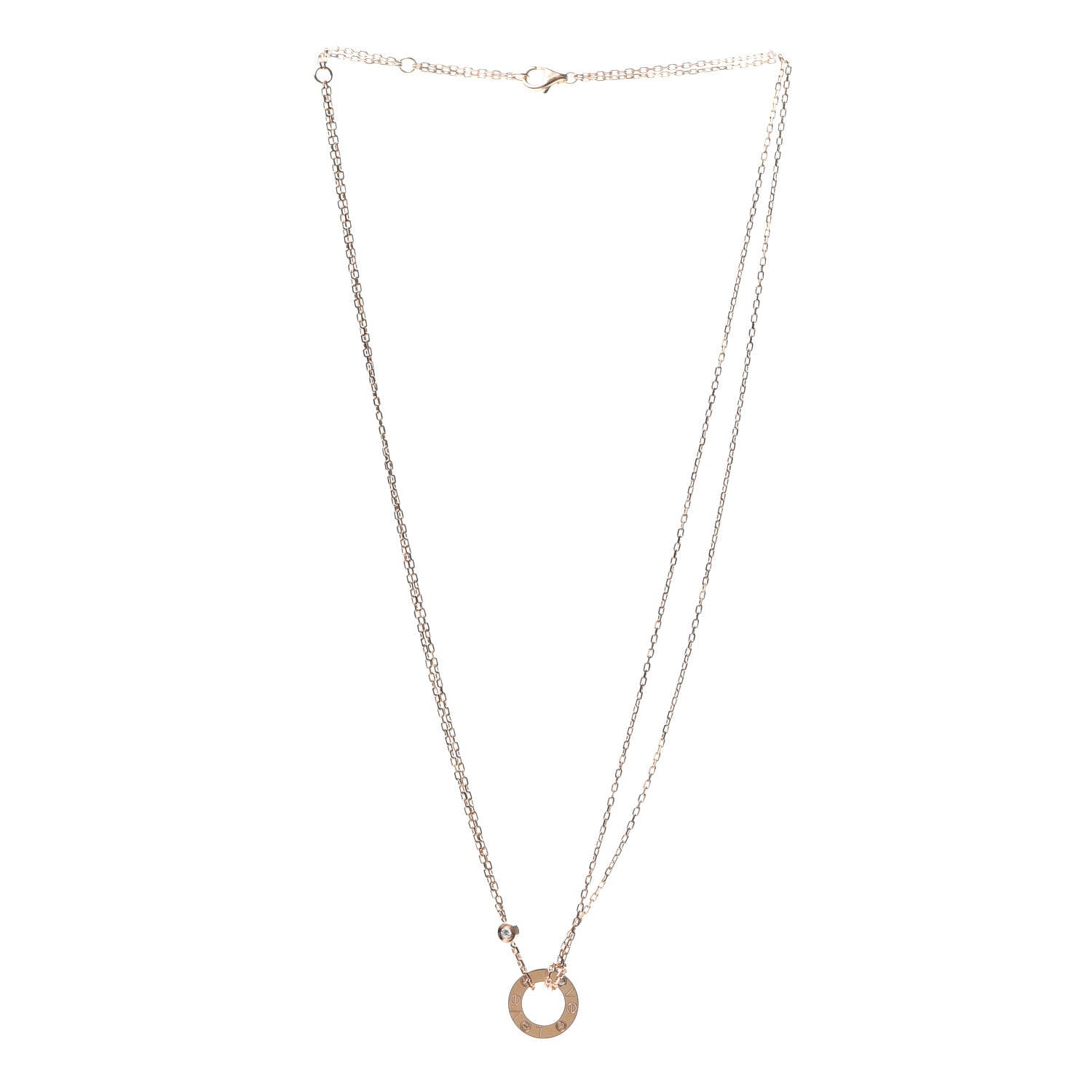 Cartier 18K Pink Gold 2 Diamond LOVE Necklace 3 of 6