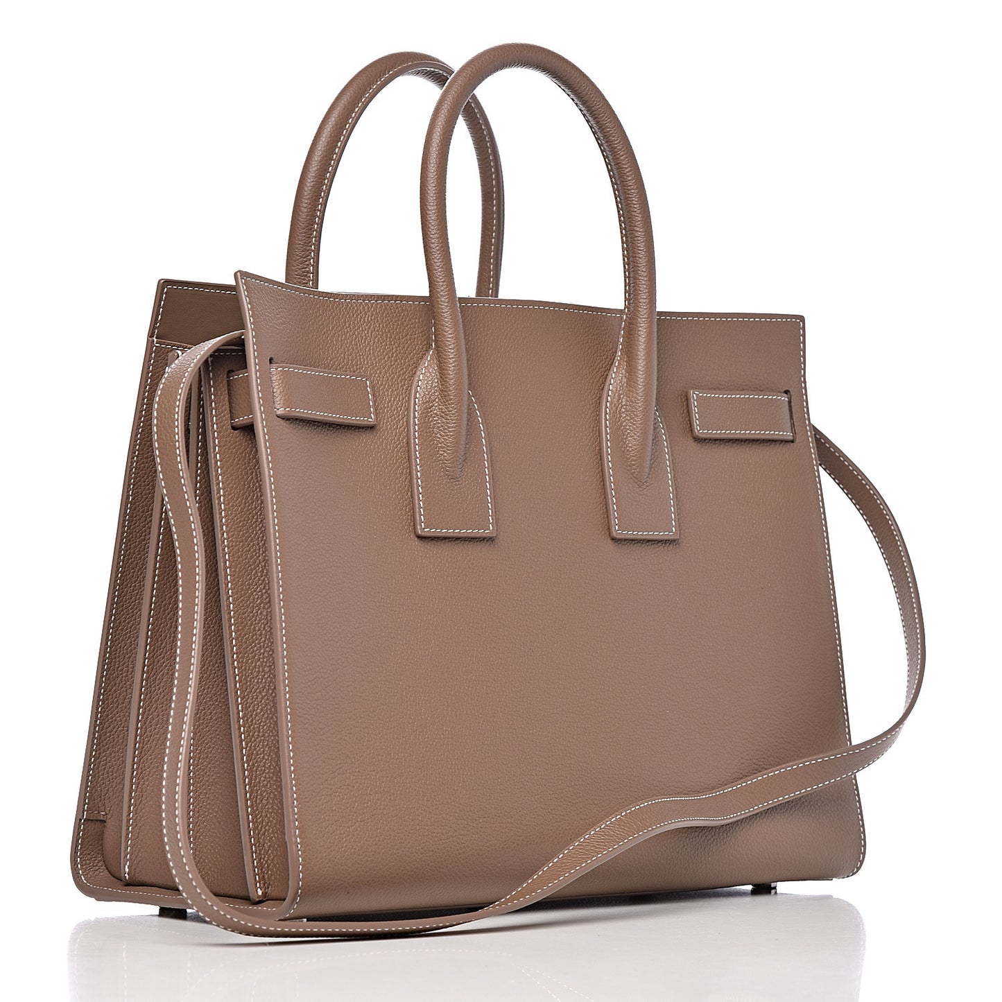 Grained Calfskin Topstitch Small Classic Sac De Jour Taupe
