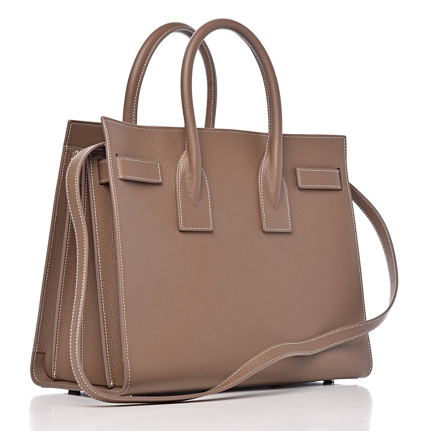 Saint Laurent Grained Calfskin Topstitch Small Classic Sac De Jour Taupe 3 of 10