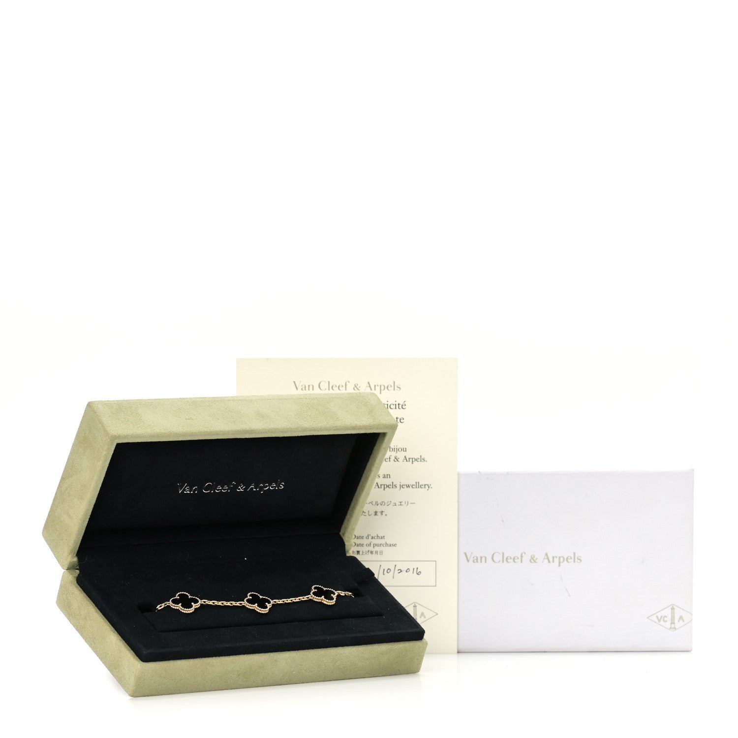 Van Cleef & Arpels 18K Yellow Gold Black Onyx 5 Motifs Vintage Alhambra Bracelet 6 of 6