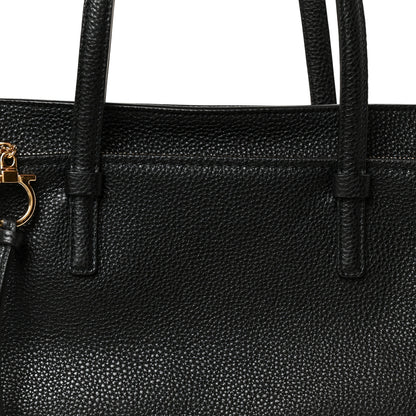 Salvatore Ferragamo Hammered Calfskin Double Handle Medium Amy Tote Black 9 of 11