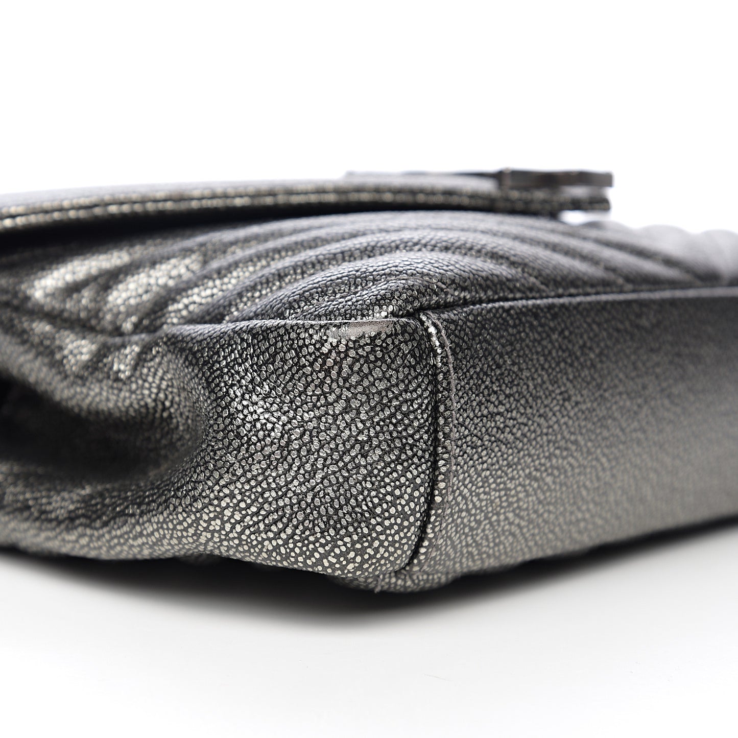 Metallic Grain De Poudre Matelasse Chevron Monogram Medium College Bag Gunmetal
