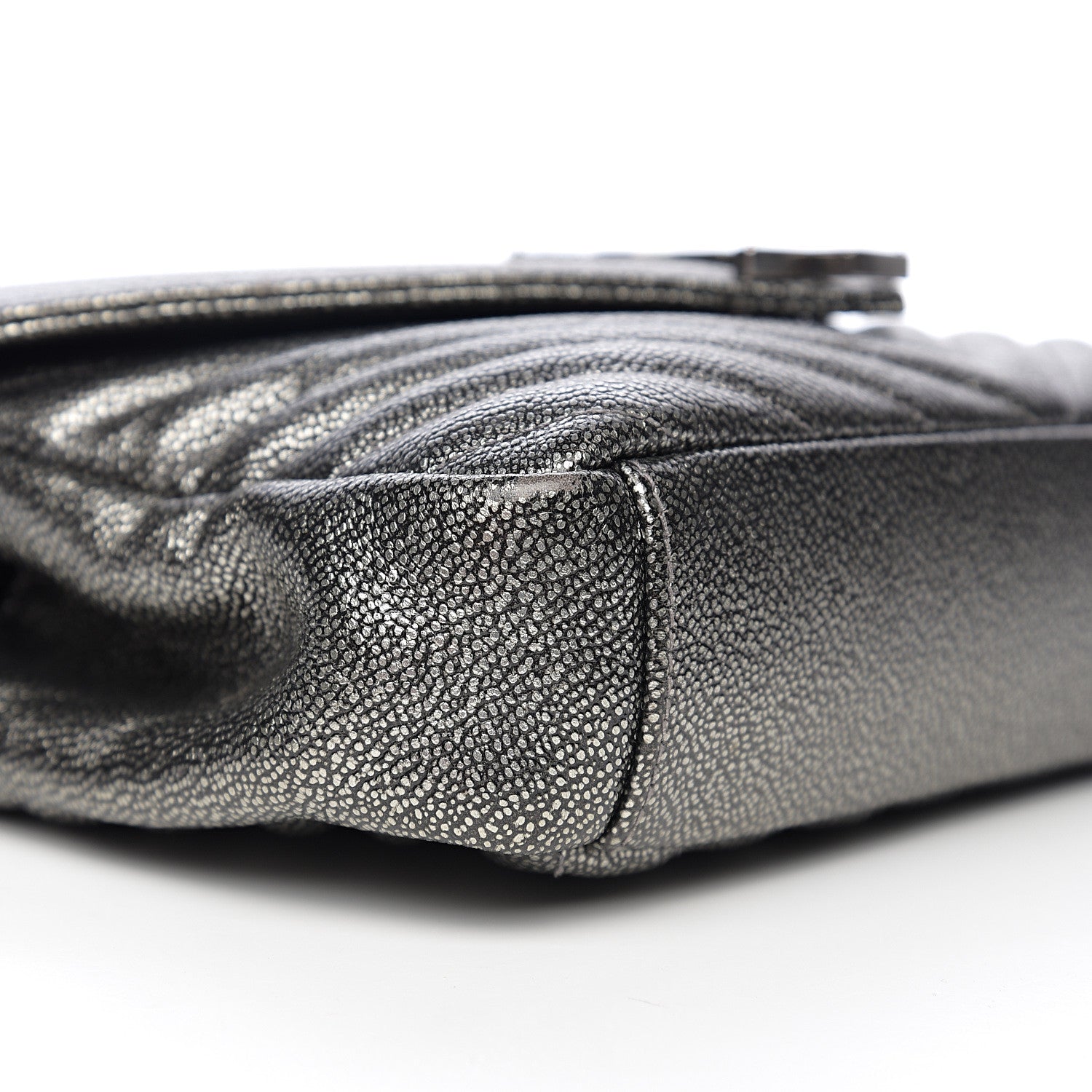Saint Laurent Metallic Grain De Poudre Matelasse Chevron Monogram Medium College Bag Gunmetal 7 of 9
