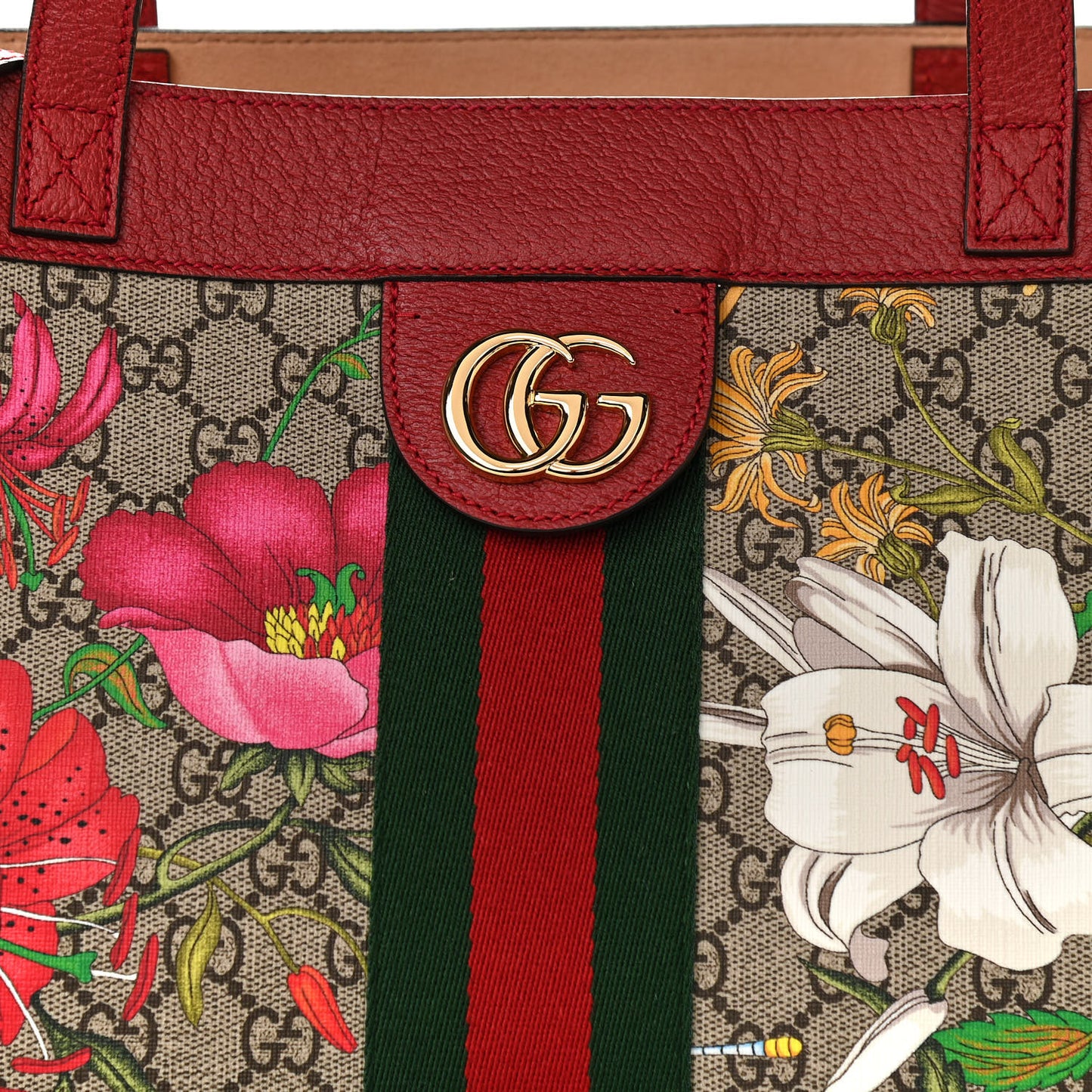 GG Supreme Monogram Flora Web Large Ophidia Tote Red