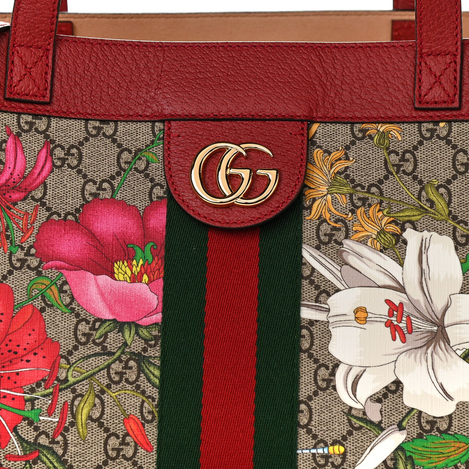 Gucci GG Supreme Monogram Flora Web Large Ophidia Tote Red 9 of 13