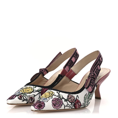 Christian Dior Canvas Embroidered Florilegio J'Adior Slingback 65mm Pumps 38.5 White Multicolor 4 of 13