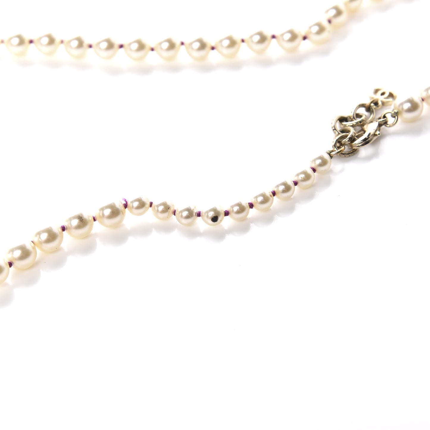 Pearl Crystal Gripoix CC Long Necklace Gold Pearly White Red