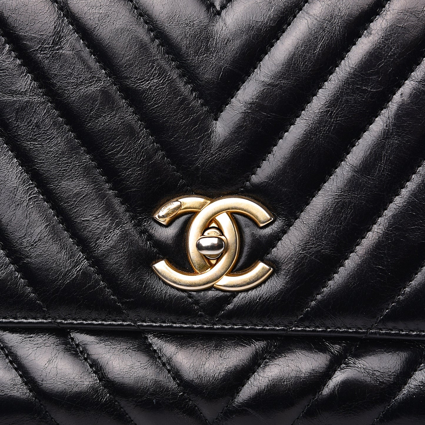 Calfskin Chevron Quilted Small Coco Handle Flap Black