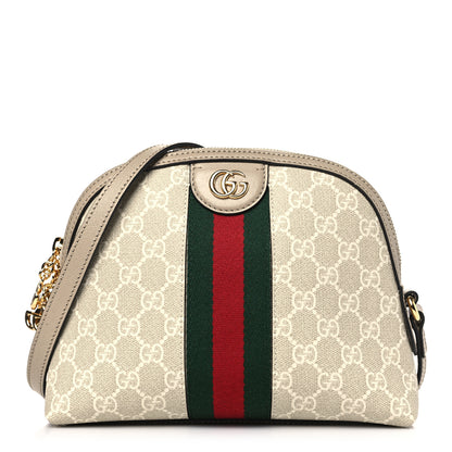Gucci GG Supreme Monogram Textured Dollar Calfskin Web Small Ophidia Dome Shoulder Beige Mystic White Oatmeal 1 of 9