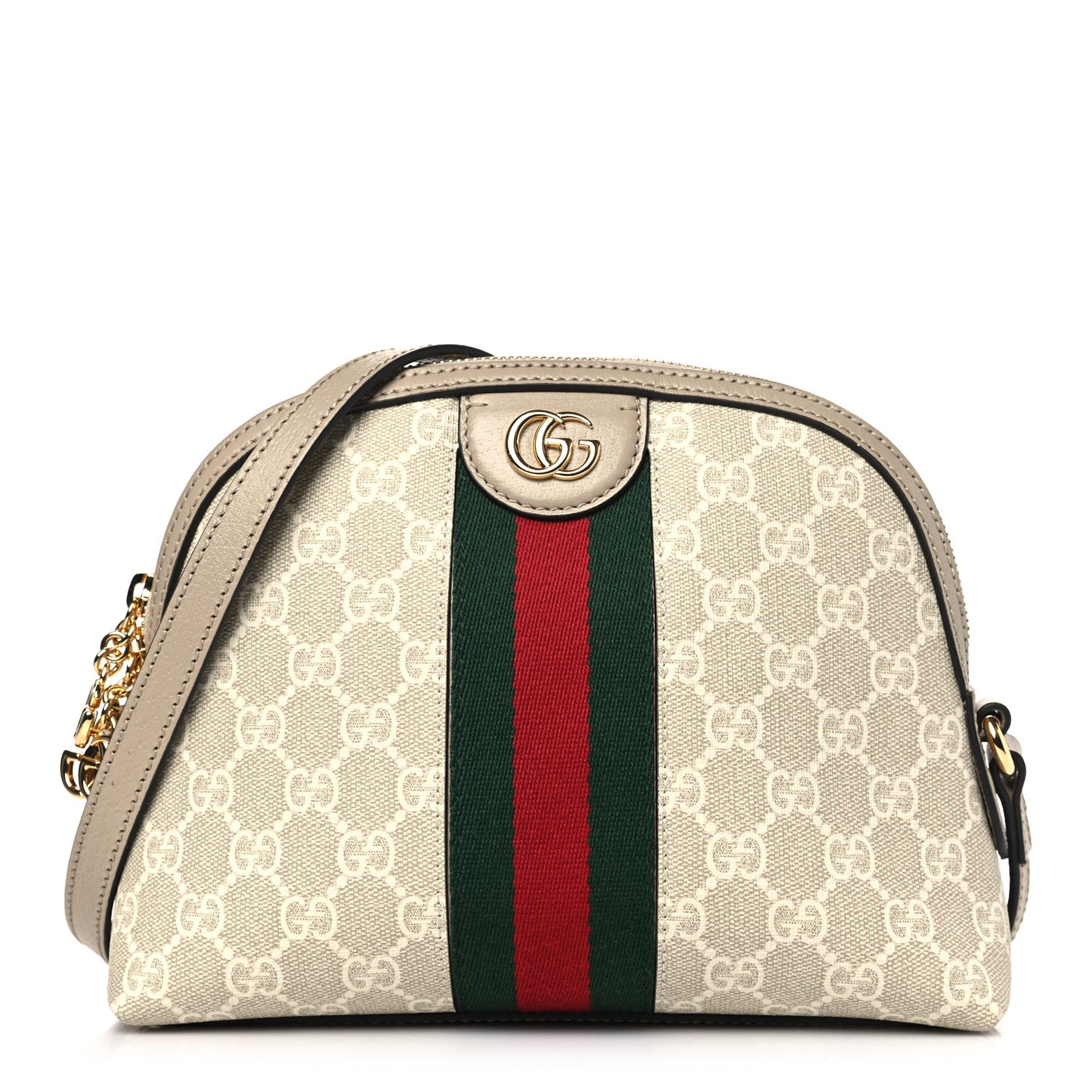 GG Supreme Monogram Textured Dollar Calfskin Web Small Ophidia Dome Shoulder Beige Mystic White Oatmeal