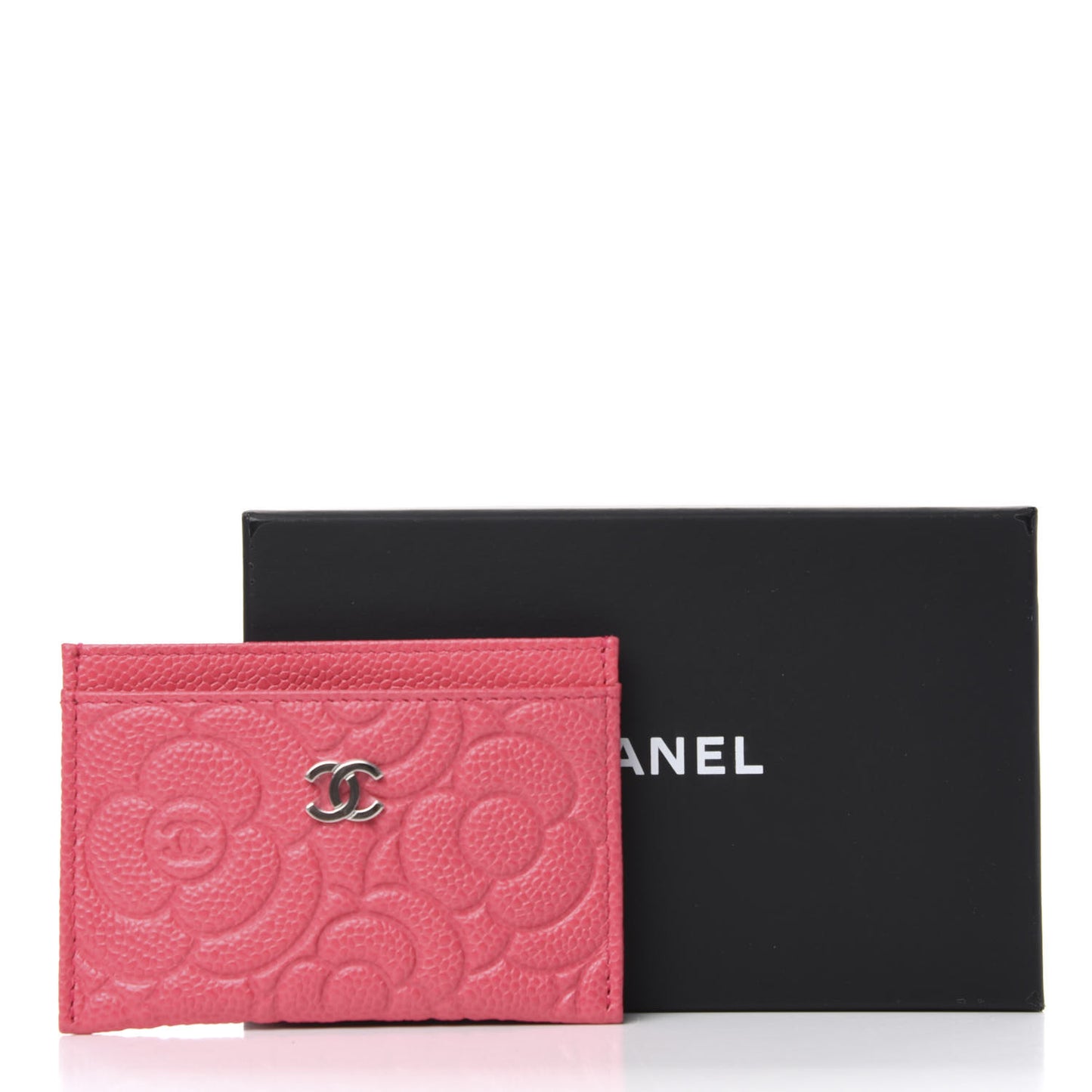 Caviar Camellia Embossed Card Holder Pink
