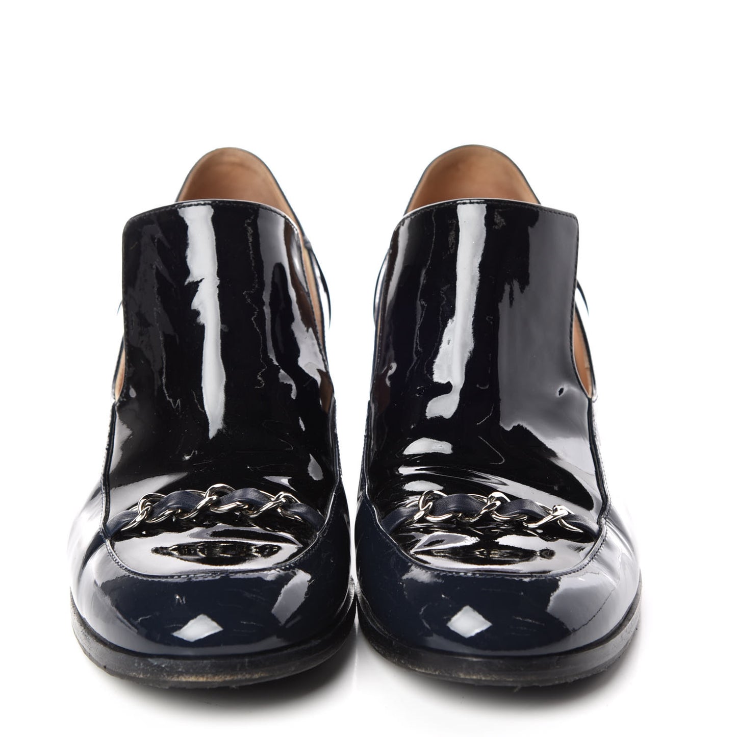 Patent Chain Loafers Pumps 38.5 Navy