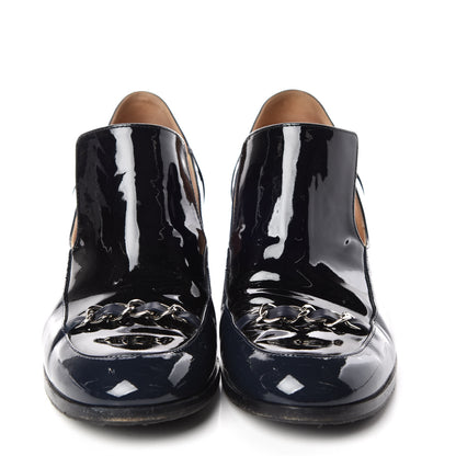 Chanel Patent Chain Loafers Pumps 38.5 Navy 2 of 14